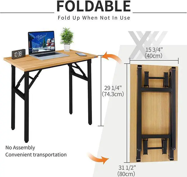 Alt view image 2 of 6 - Need Folding Desk Small Desk 31 1/2" No Assembly Foldable Computer Desk for Small Space/Home Office/Dormitory,Teak&Black Frame