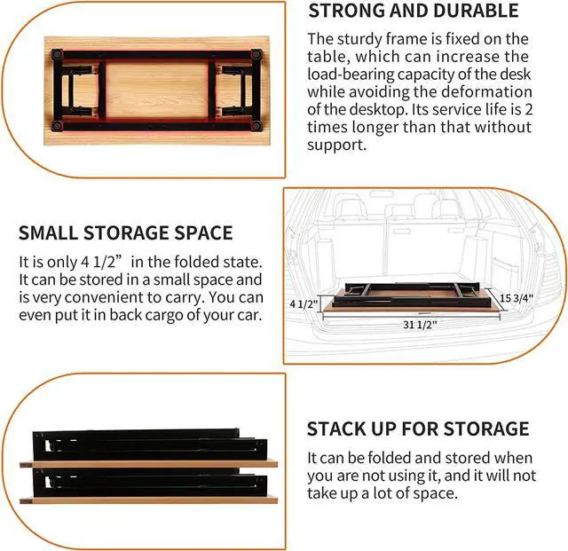 Alt view image 5 of 6 - Need Folding Desk Small Desk 31 1/2" No Assembly Foldable Computer Desk for Small Space/Home Office/Dormitory,Teak&Black Frame
