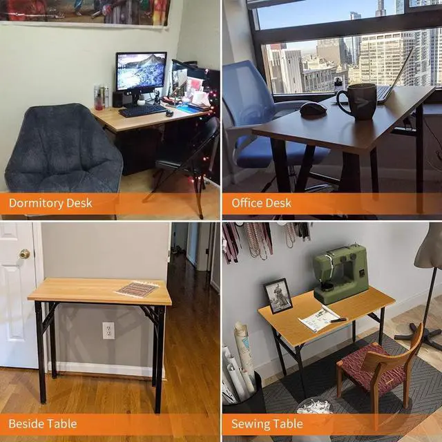 Alt view image 6 of 6 - Need Folding Desk Small Desk 31 1/2" No Assembly Foldable Computer Desk for Small Space/Home Office/Dormitory,Teak&Black Frame