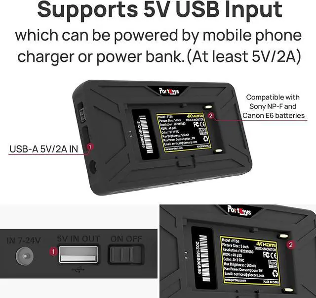 Alt view image 6 of 7 - PT5 II Touchscreen Camera Field Monitor 5 inch 4K30P Input/Output Wide Color Gamut New Peaking 3D LUT Video Assist Luma RGB Waveform for DSLR