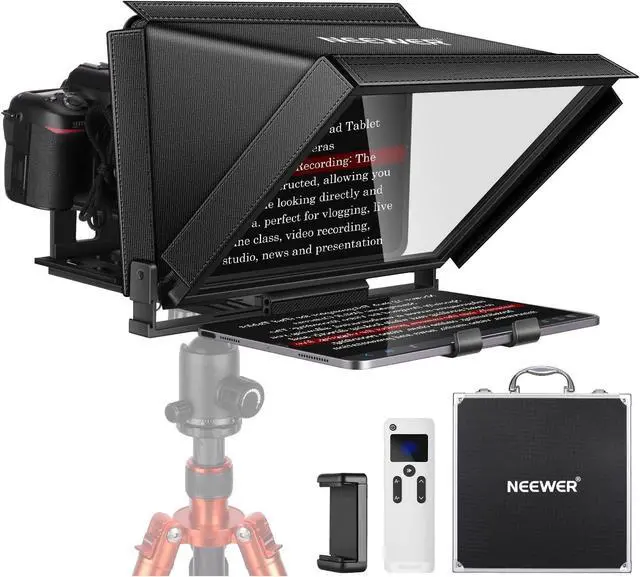 Main image of NEEWER X12 Aluminum Teleprompter with RT-110 Remote Control (Connected via Bluetooth on NEEWER Teleprompter App) & Carry Case, Compatible with iPad, iOS/Android Tablets, Smartphones, DSLRs (Black)