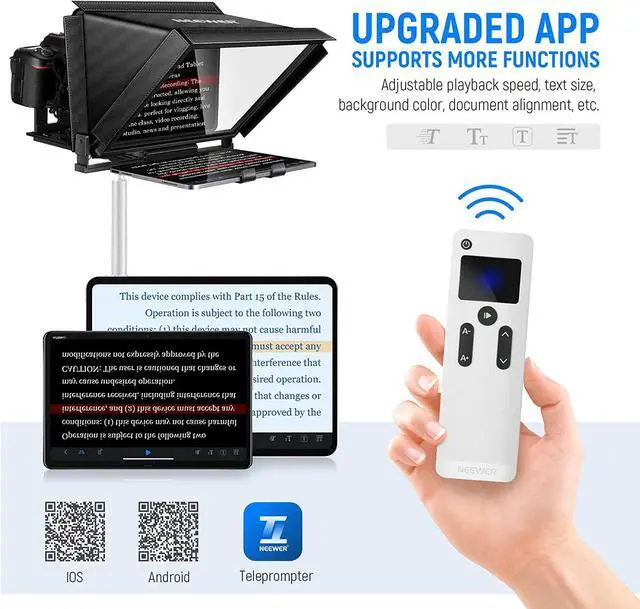 Alt view image 4 of 7 - NEEWER X12 Aluminum Teleprompter with RT-110 Remote Control (Connected via Bluetooth on NEEWER Teleprompter App) & Carry Case, Compatible with iPad, iOS/Android Tablets, Smartphones, DSLRs (Black)