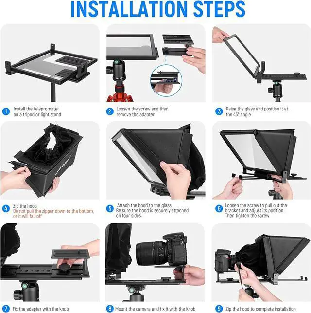 Alt view image 5 of 7 - NEEWER X12 Aluminum Teleprompter with RT-110 Remote Control (Connected via Bluetooth on NEEWER Teleprompter App) & Carry Case, Compatible with iPad, iOS/Android Tablets, Smartphones, DSLRs (Black)