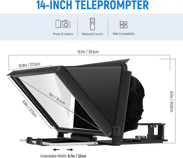 Alt view image 6 of 7 - NEEWER X12 Aluminum Teleprompter with RT-110 Remote Control (Connected via Bluetooth on NEEWER Teleprompter App) & Carry Case, Compatible with iPad, iOS/Android Tablets, Smartphones, DSLRs (Black)