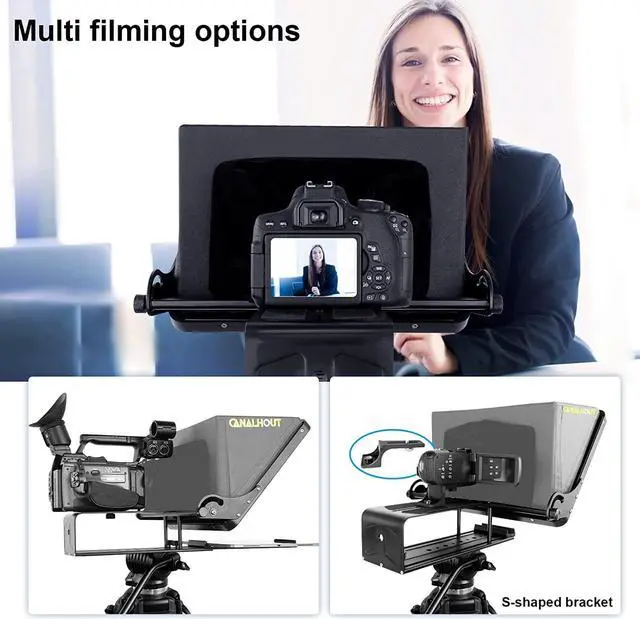 Alt view image 4 of 7 - CANALHOUT 16" Universal Teleprompter with Remote Control, Fit All Tablets/iPad, Video Camera/DSLR, Pre-Assembled, 70/30 Beam Splitting Glass with Waterproof Tote, Speech and Video Creation