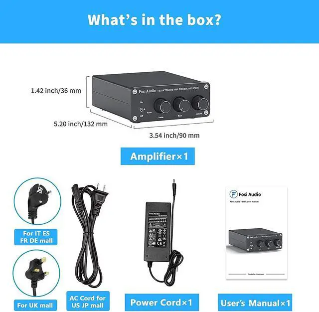 Alt view image 6 of 6 - Fosi Audio TB10A 2 Channel Stereo Audio Amplifier Receiver Mini Hi-Fi Class D Integrated Amp 2.0CH for Home Speakers 100W x 2 with Bass and Treble Control TPA3116(with Power Supply)
