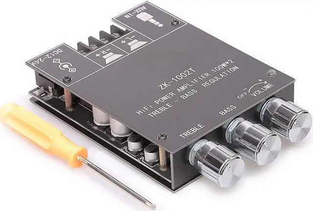 Main image of 100W+100W Amplifier Board with Treble and Bass Control, DC 9-24V, BT and AUX Inputs, 2.0 Channel Stereo AMP Board for DIY Wireless Speakers, Password Free (ZK-1002T)