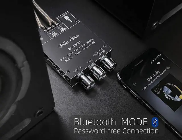 Alt view image 3 of 7 - 100W+100W Amplifier Board with Treble and Bass Control, DC 9-24V, BT and AUX Inputs, 2.0 Channel Stereo AMP Board for DIY Wireless Speakers, Password Free (ZK-1002T)