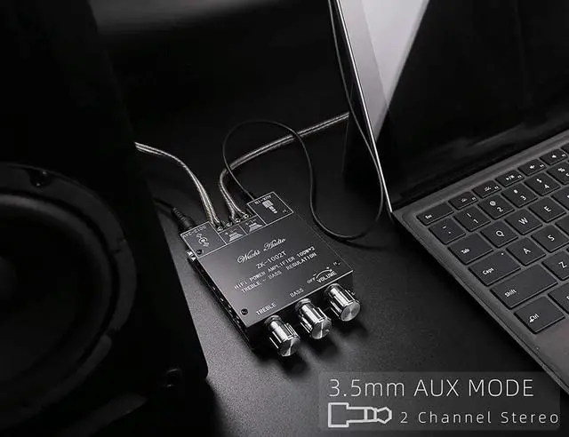 Alt view image 4 of 7 - 100W+100W Amplifier Board with Treble and Bass Control, DC 9-24V, BT and AUX Inputs, 2.0 Channel Stereo AMP Board for DIY Wireless Speakers, Password Free (ZK-1002T)