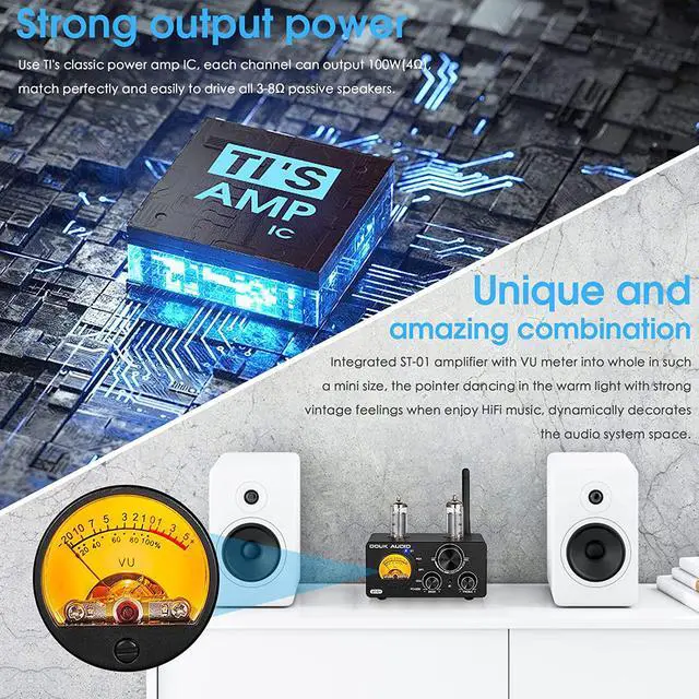 Alt view image 4 of 7 - Douk Audio ST-01 200W Bluetooth Amplifier, 2 Channel Vacuum Tube Power Amp with USB DAC/Coaxial Optical Inputs/VU Meter/Treble Bass Control for Home Theater/Stereo Speakers (Upgrade Version)