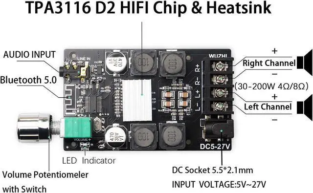 Alt view image 2 of 6 - DAMGOO 50W+50W Bluetooth 5.0 Amplifier Board,100w Audio Amp Board Dual Channel DC8-24V,Easy Installation and Password Free Connect to Phone Quietly