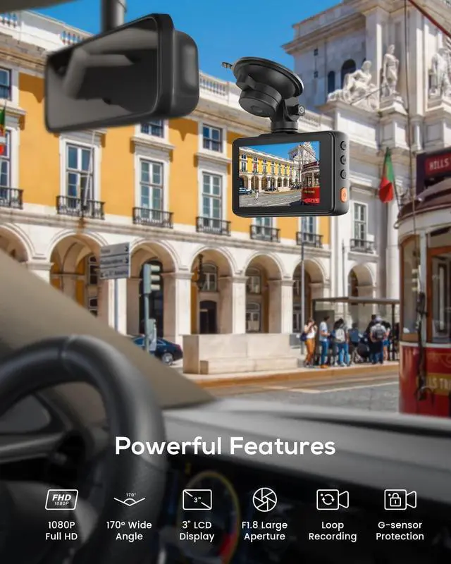 Alt view image 2 of 6 - Dash Cam for Cars, 1080P Full HD Dash Camera, Dashcam with Night Vision, Car Camera with 3-inch LCD Display, Parking Mode, G-Sensor, Loop Recording, WDR, 32GB MicroSD Card