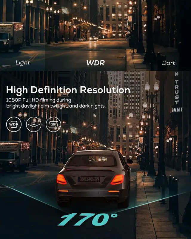 Alt view image 3 of 6 - Dash Cam for Cars, 1080P Full HD Dash Camera, Dashcam with Night Vision, Car Camera with 3-inch LCD Display, Parking Mode, G-Sensor, Loop Recording, WDR, 32GB MicroSD Card