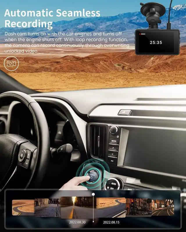 Alt view image 4 of 6 - Dash Cam for Cars, 1080P Full HD Dash Camera, Dashcam with Night Vision, Car Camera with 3-inch LCD Display, Parking Mode, G-Sensor, Loop Recording, WDR, 32GB MicroSD Card