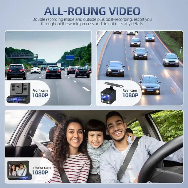 Alt view image 4 of 7 - Dash-Cam-Front-and-Inside Video Recorder Rear Camera 1080P Dashcam with 4 inches, Super Night Vision, 170°Wide Angle, Loop Recording, G-Sensor, Parking Monitor, Motion Detection, with 32GB Card