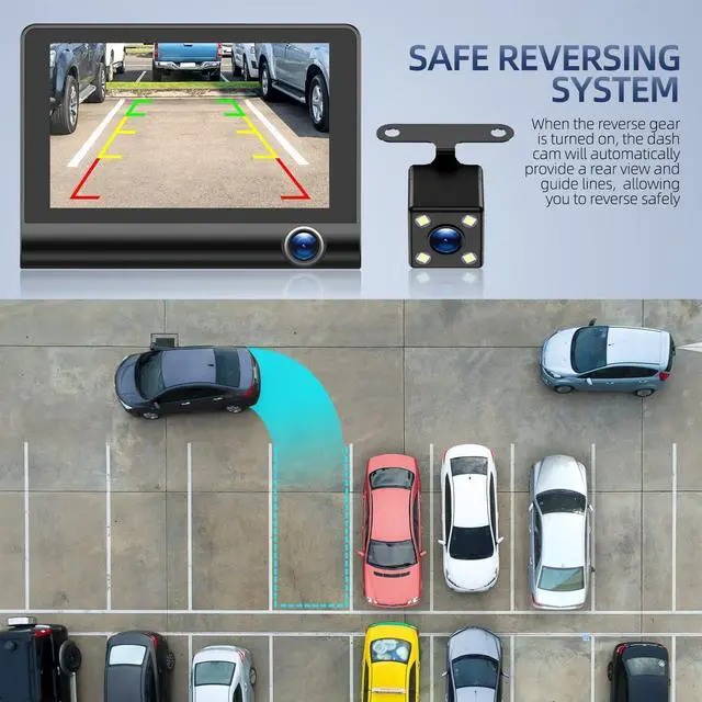 Alt view image 7 of 7 - Dash-Cam-Front-and-Inside Video Recorder Rear Camera 1080P Dashcam with 4 inches, Super Night Vision, 170°Wide Angle, Loop Recording, G-Sensor, Parking Monitor, Motion Detection, with 32GB Card