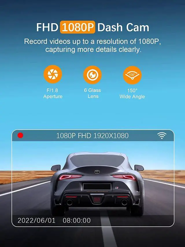 Alt view image 3 of 7 - Dash Cam WiFi FHD 1080P Car Camera, Front Dash Camera for Cars, Mini Dashcams for Cars with Night Vision, 24 Hours Parking Mode, WDR, Loop Recording, G-Sensor, APP, Support 128GB Max