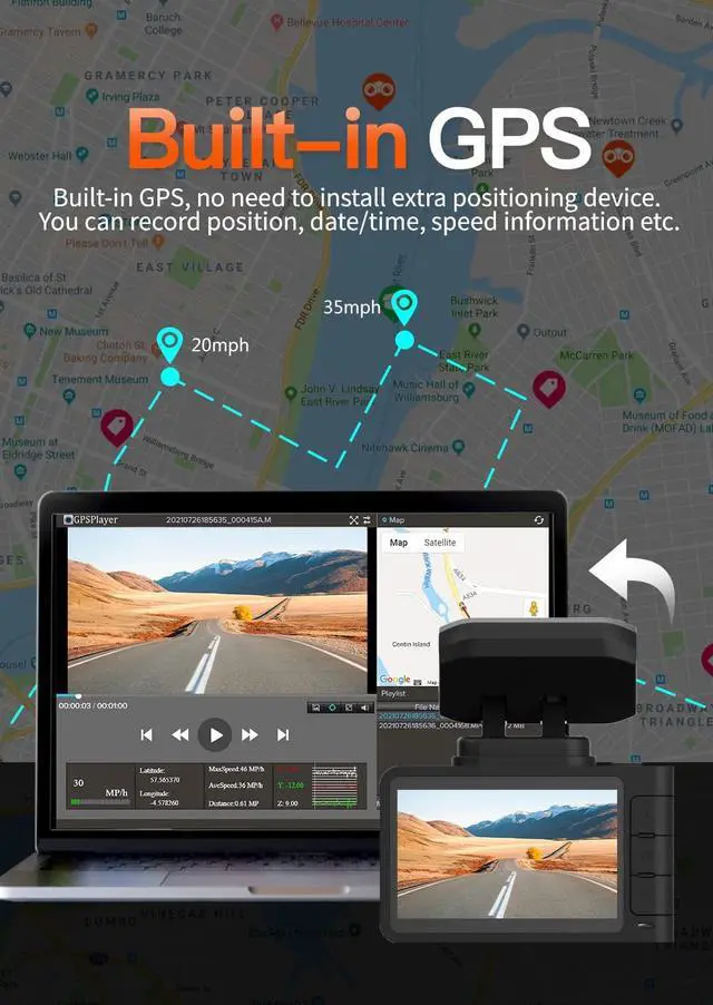 Alt view image 5 of 7 - 4K Dash Cam with WiFi GPS Dashboard Camera Front 4K/2.5K and Rear 1080P Dual Car Recorder, Mini Security DashCam with 2.45" LCD, 170° Wide Angle, Support 128GB Max