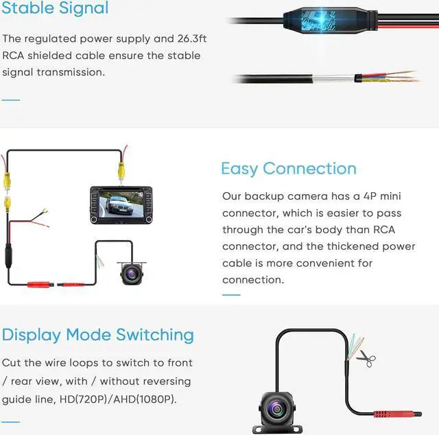 Alt view image 5 of 7 - PixelMan Backup Camera,AHD 1080P Metal 170 Degree Wide Angle Rearview Reversing Camera,PMD2A-S Clear Night Vision IP69 Waterproof Reverse Rear View Camera for Car Vehicle SUV RV