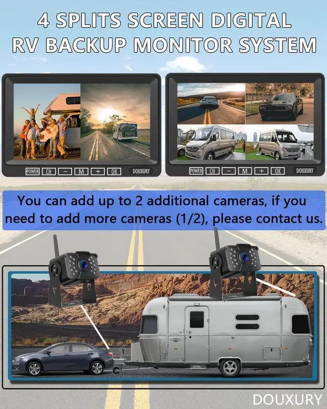 Alt view image 3 of 7 - FHD 1080P 2 Digital RV Wireless Backup Camera System for RV Trailer Truck Bus Motorhomes 5th Wheels 4CH 7'' Monitor Highway Monitoring System IP69K Waterproof Super Night Vision Strong Signal