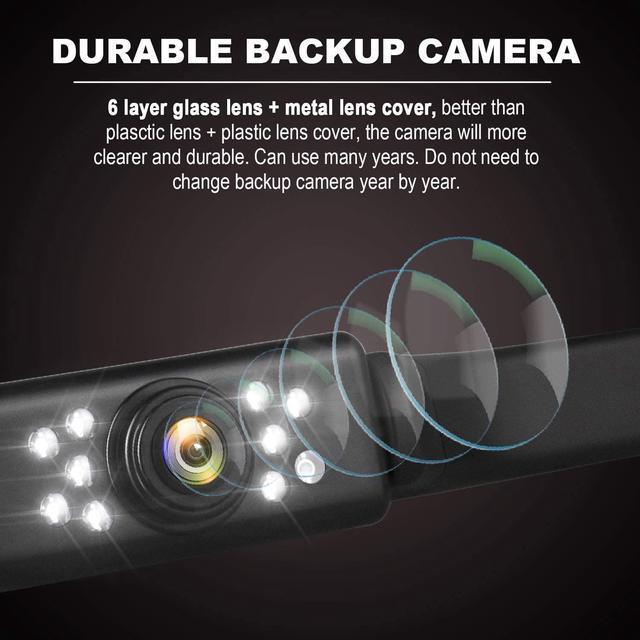 Alt view image 3 of 7 - Car Backup Camera HD Night Vision Rear View Camera License Plate Camera with 9 LED Lights, Font & Rear Camera, Wide View Angle, IP69K Waterproof Reverse Camera for Cars,SUV,Trucks,RV, Pickup