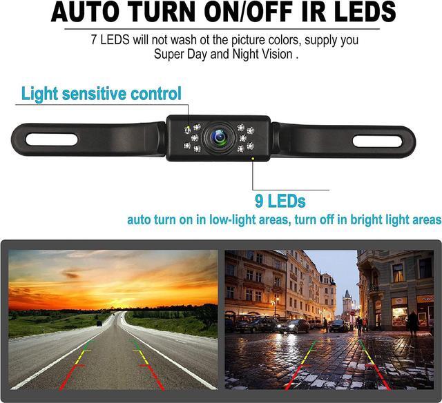 Alt view image 4 of 7 - Car Backup Camera HD Night Vision Rear View Camera License Plate Camera with 9 LED Lights, Font & Rear Camera, Wide View Angle, IP69K Waterproof Reverse Camera for Cars,SUV,Trucks,RV, Pickup