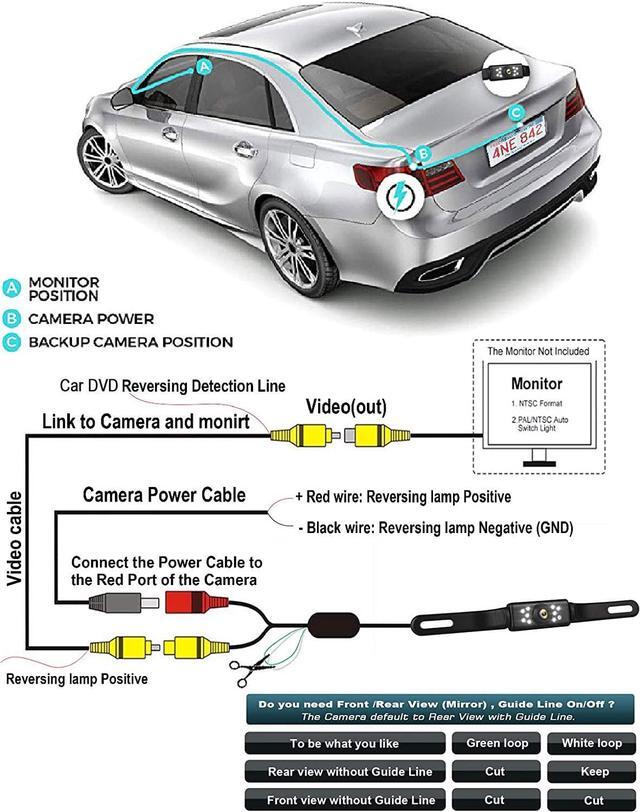 Alt view image 6 of 7 - Car Backup Camera HD Night Vision Rear View Camera License Plate Camera with 9 LED Lights, Font & Rear Camera, Wide View Angle, IP69K Waterproof Reverse Camera for Cars,SUV,Trucks,RV, Pickup