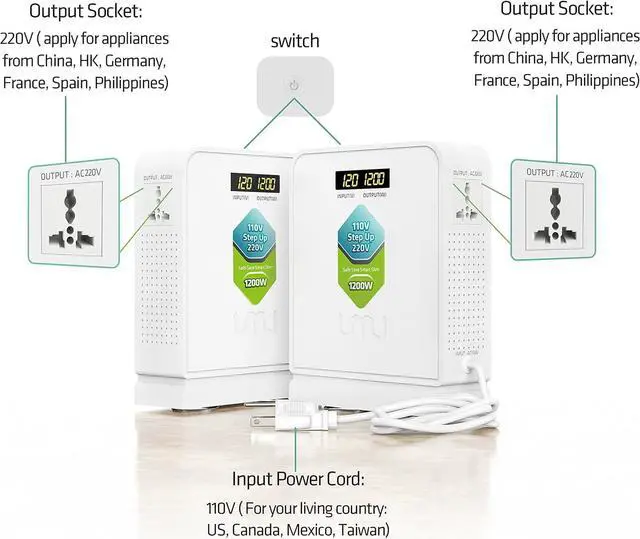 Alt view image 4 of 7 - UMI Step Up Voltage 110v to 220v Converter, Heavy Duty Power Transformer 110v to 220v 1200W, Power Converter for Large Capacity Equipment, Step Up Transformer 110 to 220 Volt for Europe Appliance