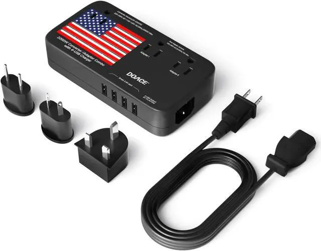 Main image of DOACE® X11 2200W Voltage Converter, 220V to 110V Converter for Hair Dryer Straightener Curling Iron, 10A Travel Power Adapter with 4-Port USB and US UK AU EU Plugs for Cell Phone Camera Tablet Laptop