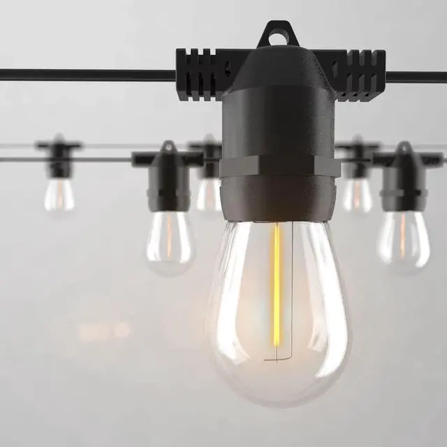 Main image of 2 Pack x 27Ft Outdoor String Lights, S14 LED, IP65 Waterproof, Connectable, Warm White, for Patio, Edison Vintage, 918Ft Maximum, Shatterproof