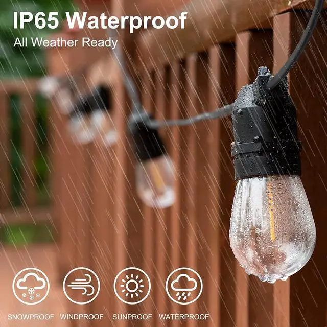 Alt view image 3 of 6 - 2 Pack x 27Ft Outdoor String Lights, S14 LED, IP65 Waterproof, Connectable, Warm White, for Patio, Edison Vintage, 918Ft Maximum, Shatterproof