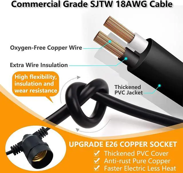 Alt view image 5 of 6 - 2 Pack x 27Ft Outdoor String Lights, S14 LED, IP65 Waterproof, Connectable, Warm White, for Patio, Edison Vintage, 918Ft Maximum, Shatterproof