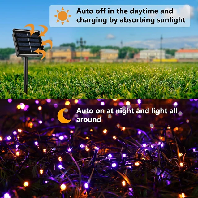 Alt view image 4 of 7 - Joomer Orange Purple Halloween Solar Lights, 2Pack Total 144FT 400LED