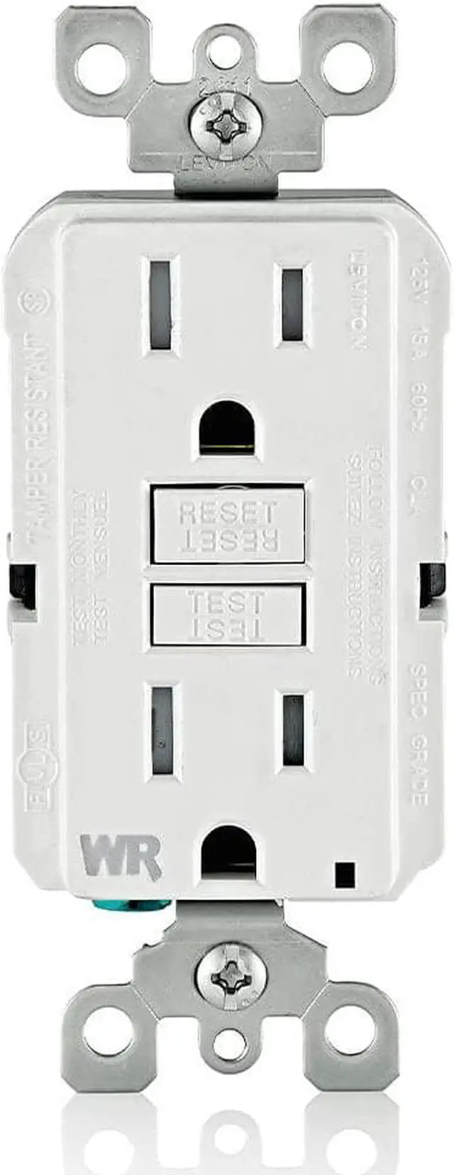 Main image of Leviton GFCI Weather-Resistant Receptacle, 15 Amp Tamper-Resistant, GFWT1-W, White