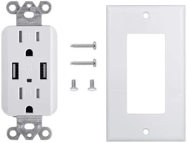 Alt view image 4 of 4 - 2 Pack 4.8A Wall Outlet With USB Ports - 15Amp Duplex Tamper Resistant Charger, UL Listed, Electrical Receptacle With Dual USB, White