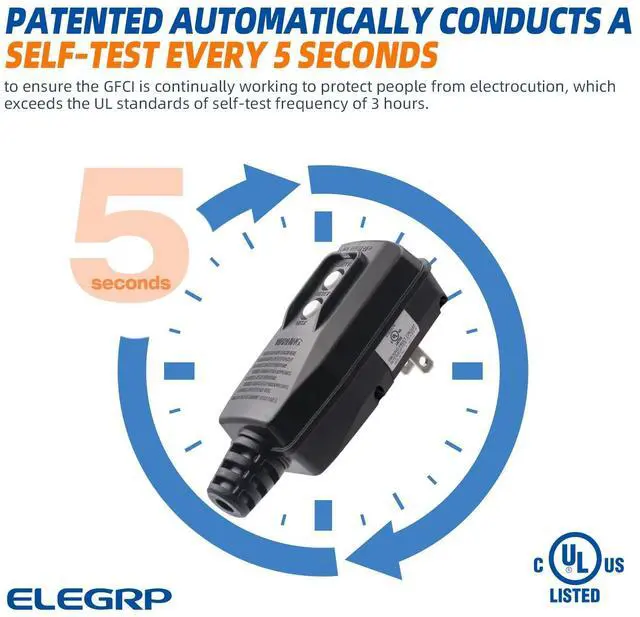 Alt view image 2 of 6 - ELEGRP G1215PA2 G20PASR Patented Auto-Monitoring GFCI Replacement Plug Assembly, Auto Reset 15 Amp Non-Grounded 2 Wires 2-Prongs for Power Pressure Washer, Pool Pump, UL/CUL Listed, 1 Pack, Black