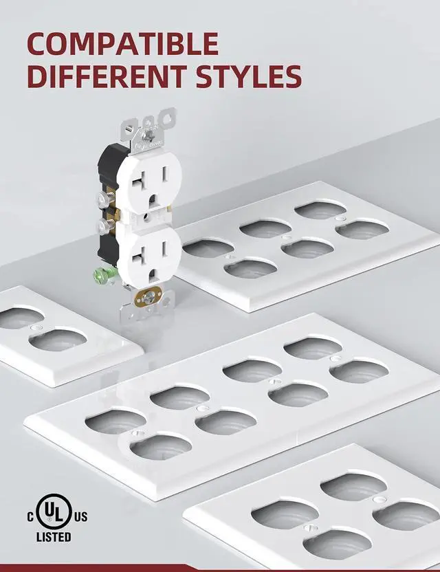 Alt view image 4 of 7 - AIDA 20 Amps Outlets Duplex Electrical Receptacle Outlets, Electrical Outlet, 20Amp 125V Heavy-Duty Wall Outlet, Residential, 3-Wire, Self-Grounding, UL Listed, Side Wire (10 Pack, White)