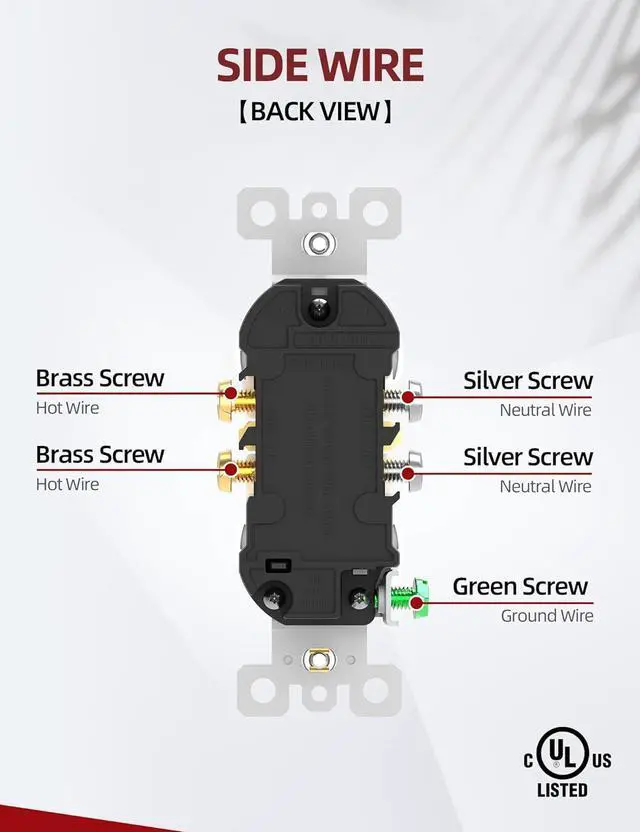 Alt view image 7 of 7 - AIDA 20 Amps Outlets Duplex Electrical Receptacle Outlets, Electrical Outlet, 20Amp 125V Heavy-Duty Wall Outlet, Residential, 3-Wire, Self-Grounding, UL Listed, Side Wire (10 Pack, White)