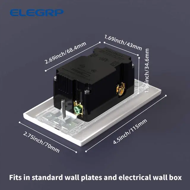 Alt view image 6 of 6 - ELEGRP USB Wall Outlet Receptacle with Dual 4.0 A USB Ports, 15 Amp Duplex Tamper Resistant Receptacle, Charging Power Outlet with USB Ports, Wall Plate Included, UL Listed (10 Pack, Glossy Black)