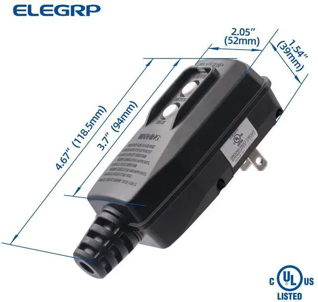 Alt view image 6 of 6 - ELEGRP G1215PA2 G20PASR Patented Auto-Monitoring GFCI Replacement Plug Assembly, Auto Reset 15 Amp Non-Grounded 2 Wires 2-Prongs for Power Pressure Washer, Pool Pump, UL/CUL Listed, 1 Pack, Black