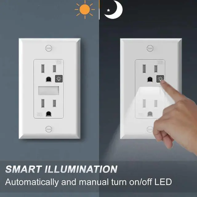 Alt view image 2 of 7 - SOZULAMP White Outlets Receptacles with Night Light,Electrical Tamper Resistant Wall Outlet 15 Amp 125Volt, Nightlight Wall Outlet with Covers Wall Plate(10 Pack)