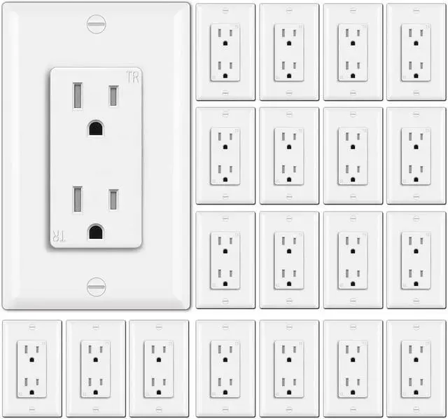 Main image of BESTTEN 20 Pack 15 Amp Tamper Resistant Decor Receptacle, Standard Electrical Wall Outlet, Residential and Commercial Use, 15A/125V/1875W, UL Listed, White