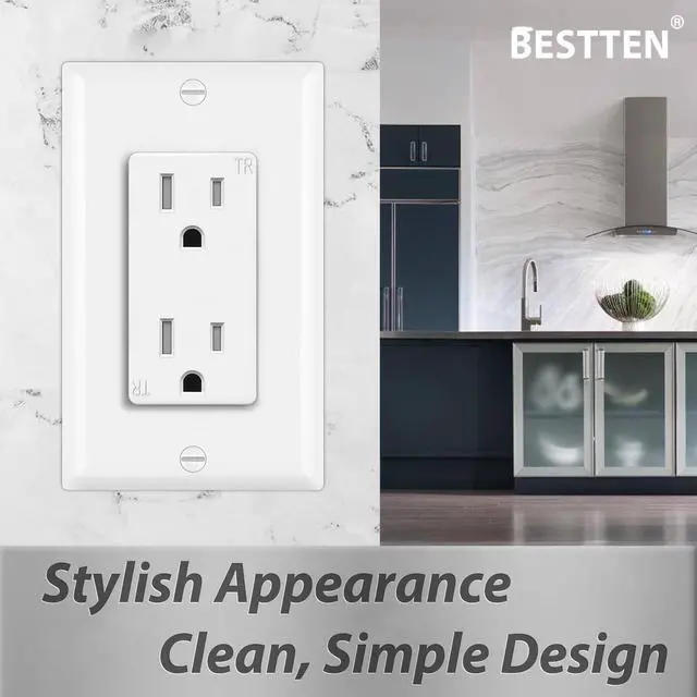 Alt view image 5 of 7 - BESTTEN 50 Pack 15 Amp Decorator Receptacle Outlet, Tamper Resistant Receptacle, Residential and Commercial Use, Wallplate Included, 15A/125V/1875W, UL Listed, White