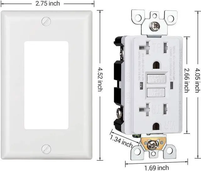 Alt view image 6 of 7 - DEWENWILS 5-Pack GFCI Outlet 20Amp, Outdoor Weather-Resistant(WR), Tamper-Resistant(TR), UL Listed, Gfi Self-Test, LED Indicator, Wallplate Included with Thinner Design, White
