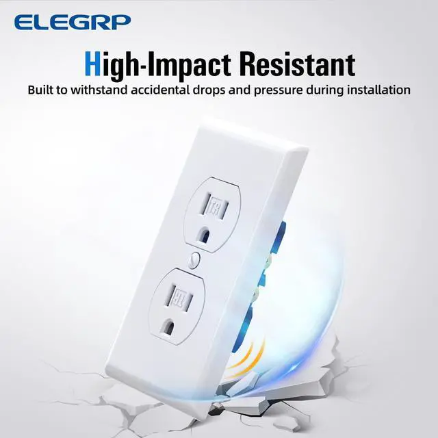 Alt view image 3 of 7 - ELEGRP Tamper-Resistant Duplex Receptacle, 15A 125V Standard Electrical Duplex Wall Outlet, 2 Pole 3 Wire, 5-15R, Self-Grounding, Residential Grade, w/Wall Plate, UL Listed (Glossy White, 10 Pack)