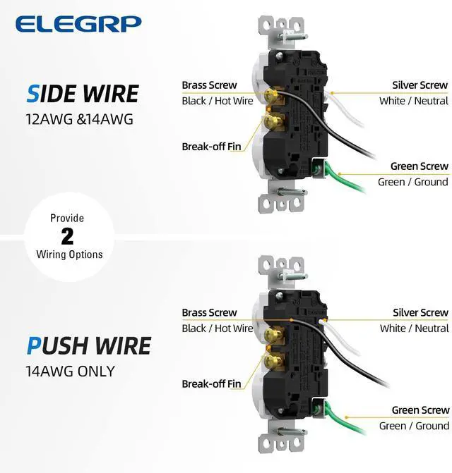 Alt view image 5 of 7 - ELEGRP Tamper-Resistant Duplex Receptacle, 15A 125V Standard Electrical Duplex Wall Outlet, 2 Pole 3 Wire, 5-15R, Self-Grounding, Residential Grade, w/Wall Plate, UL Listed (Glossy White, 10 Pack)