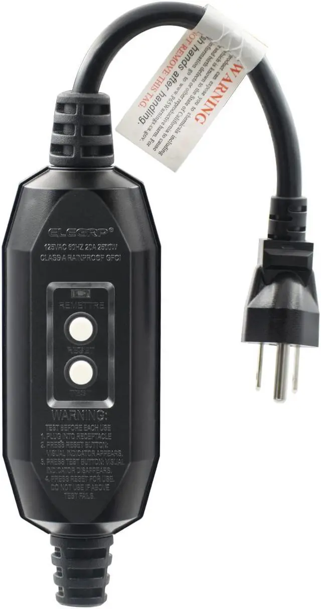 Main image of ELEGRP G1215CM G20CMR Patented Auto-Monitoring GFCI Replacement Plug Inline Assembly, Manual Reset 15 Amp Grounded 3 Wires 3-Prongs for Power Tools, Lawn Equipment etc, UL Listed, 1 Pack, Black