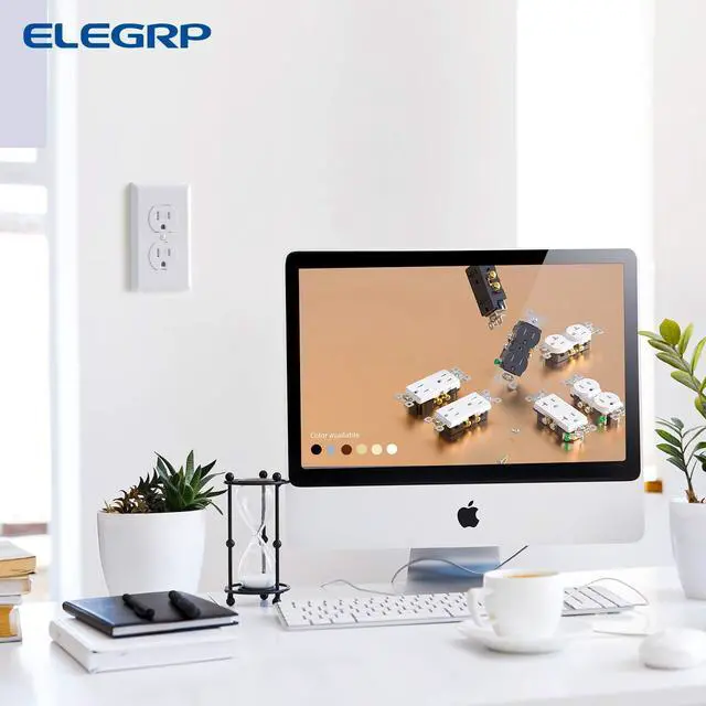 Alt view image 7 of 7 - ELEGRP Tamper-Resistant Duplex Receptacle, 15A 125V Standard Electrical Duplex Wall Outlet, 2 Pole 3 Wire, 5-15R, Self-Grounding, Residential Grade, w/Wall Plate, UL Listed (Glossy White, 10 Pack)