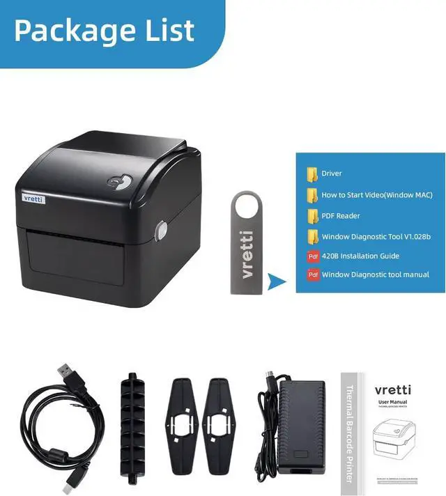 Alt view image 5 of 7 - Shipping Label Printer, VRETTI Thermal Label Printer for Shipping Packages, 4x6 Barcode Label Printer Compatible with Windows & Mac System, Label Maker Machine for Small Business UPS Ebay Amazon