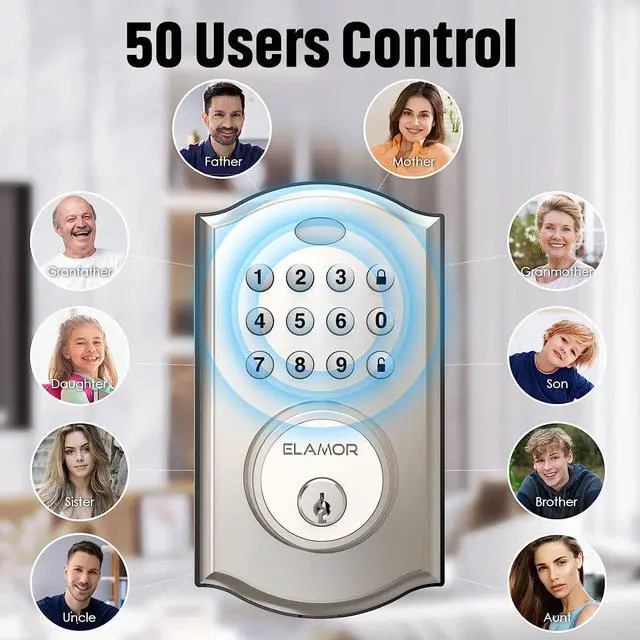 Alt view image 6 of 7 - Keyless Entry Deadbolt Lock - Electronic Door Lock with Keypad, Smart Deadbolt Lock with Auto Lock, Security Waterproof Smart Lock Easy Install Ideal for Front Door, Home Use, Apartment - ELAMOR M19
